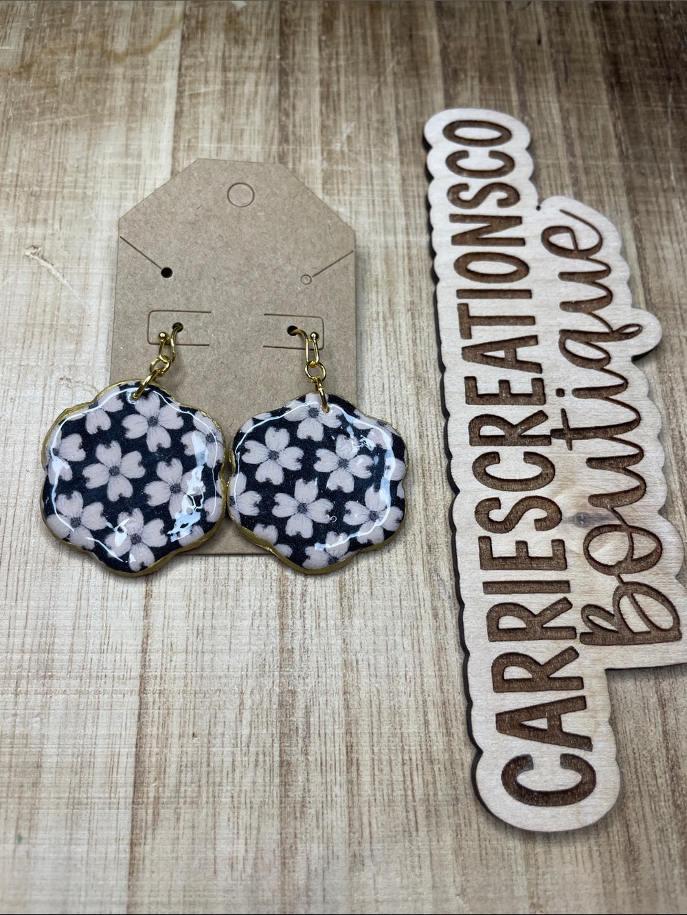 Floral Petal Drop Earrings - Black and White